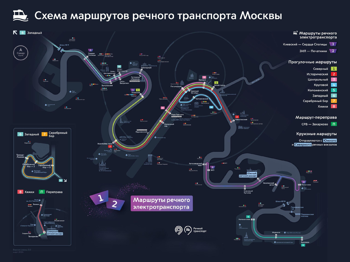 Схема маршрутов речного транспорта Москвы