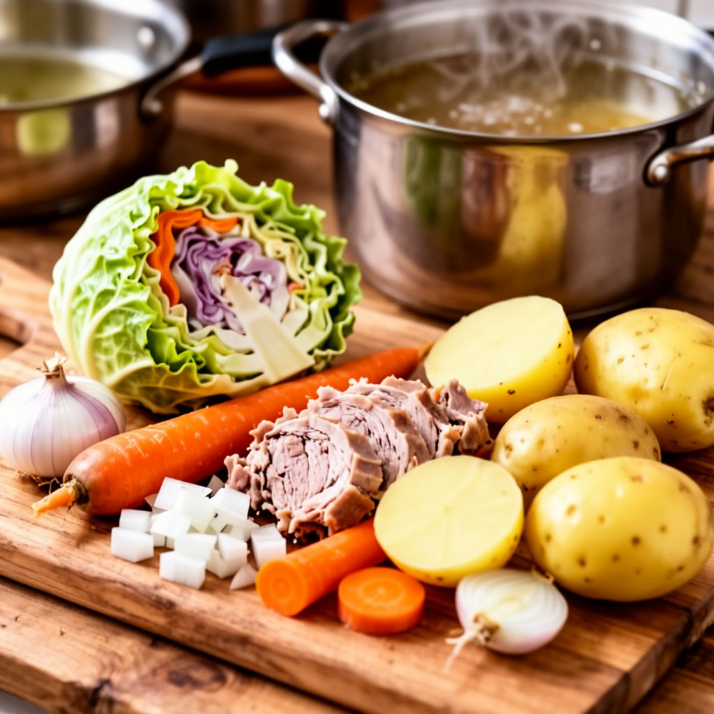 Простые щи на мясном бульоне с капустой, картофелем, морковью и томатом, с долей кислоты от томатной пасты или помидоров