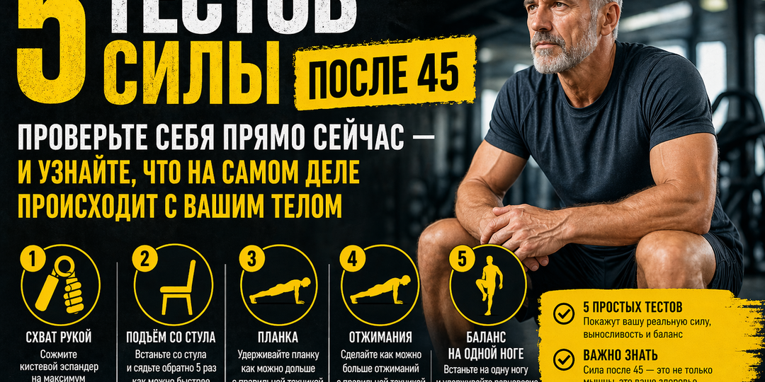 5 тестов силы после 45: проверьте себя прямо сейчас — и узнайте, что на самом деле происходит с вашим телом