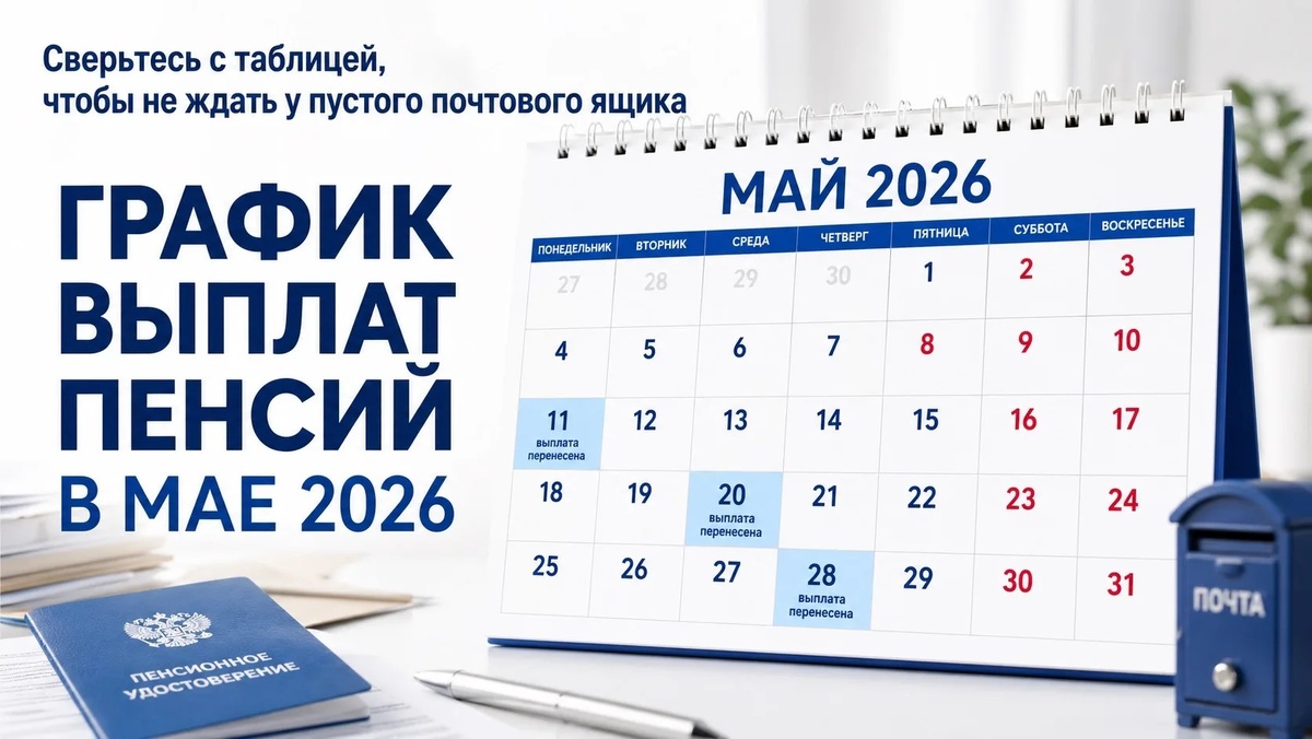 Точные даты выплат пенсий в мае 2026 года. Сверьтесь с таблицей, чтобы не ждать у пустого почтового ящика.