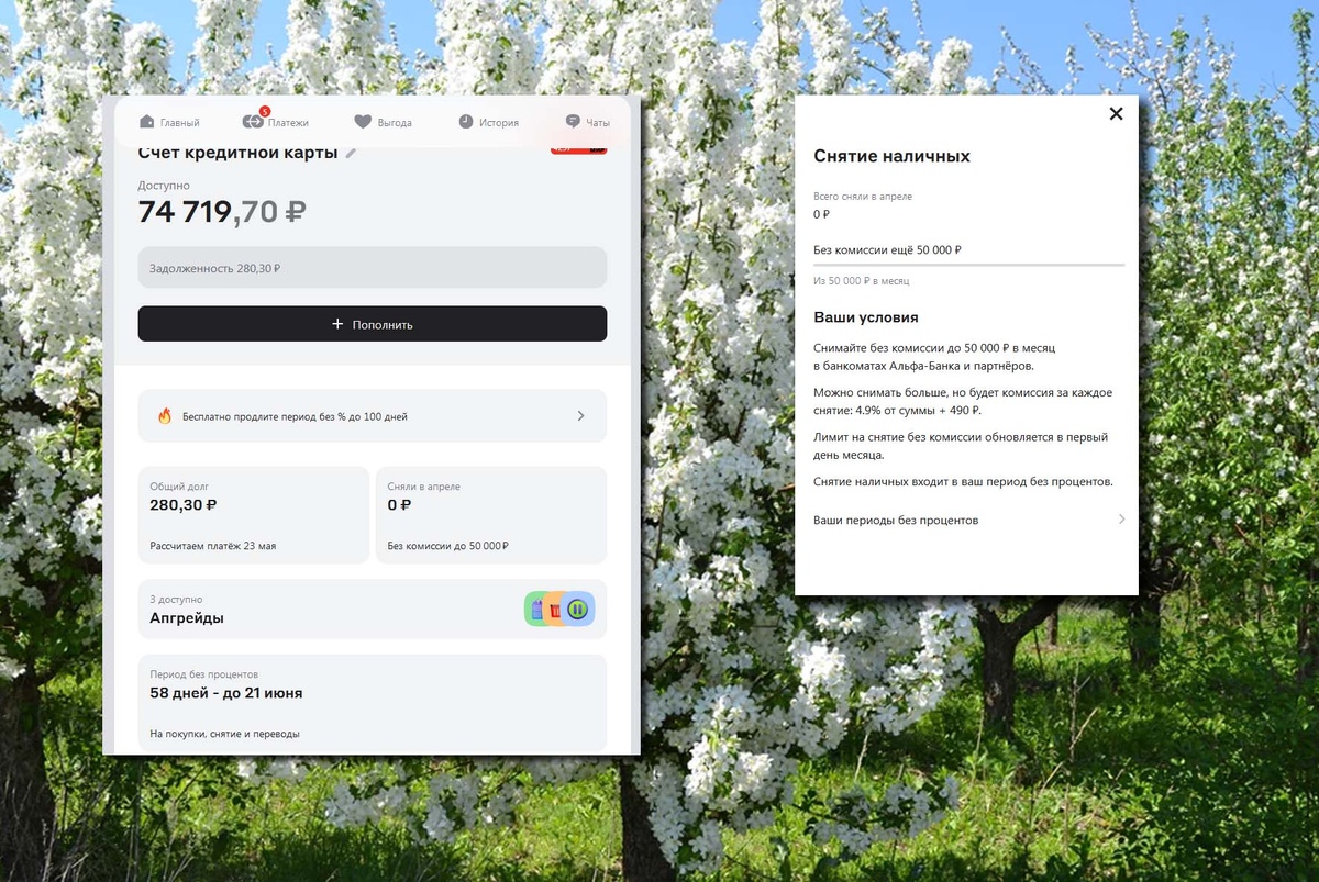 Скриншоты креитки Альфа-Банка. На самом деле 60 дней Грейс, можно увеличить, но только временно
