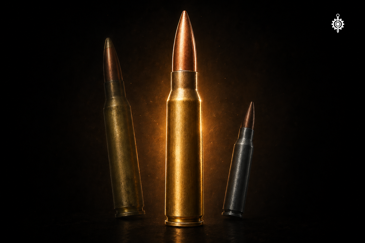 Три патрона — три эпохи: полный калибр, малый калибр и возврат к мощности 2020-х.