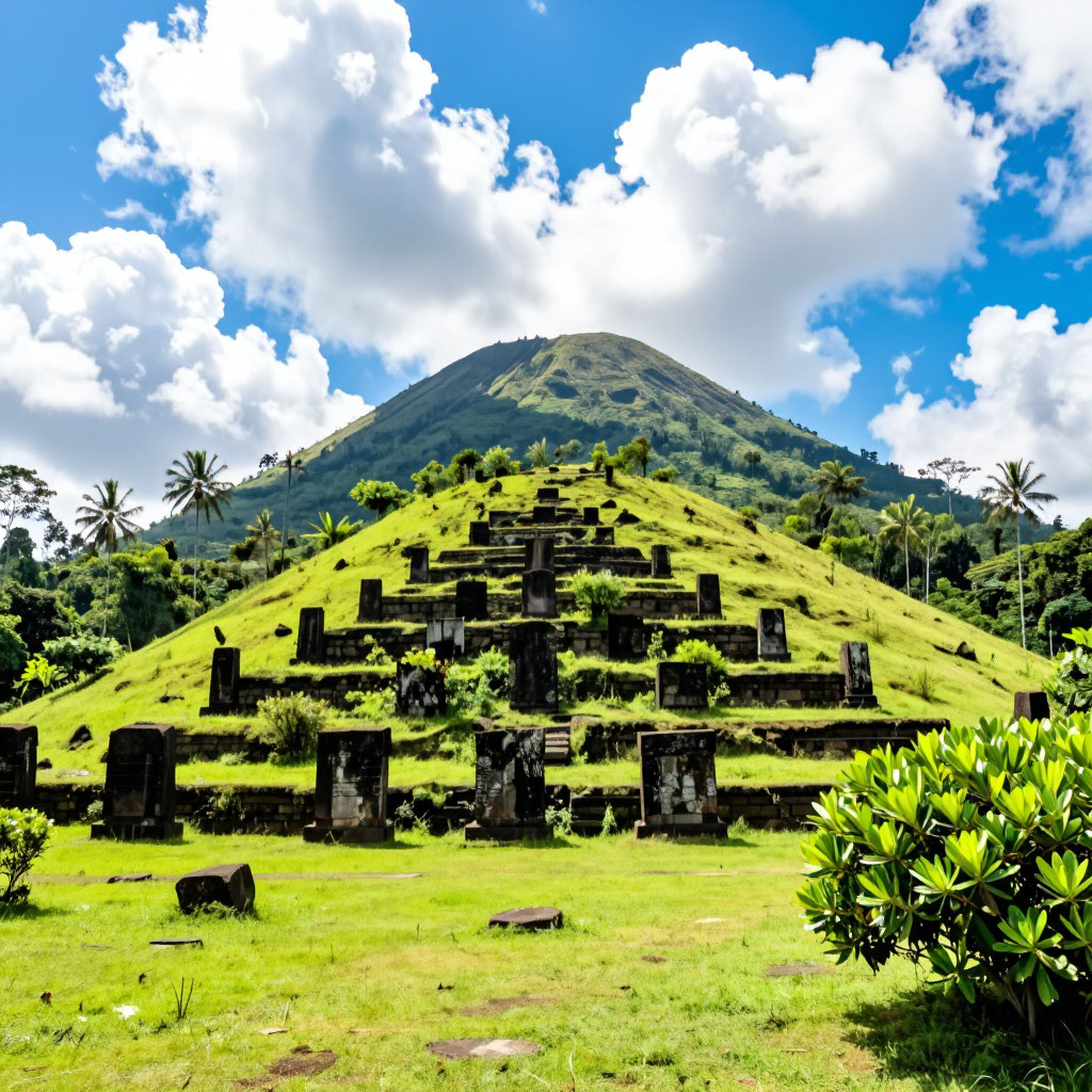 Вершина Гунунг Паданг, покрытая травой и каменными террасами. На первый взгляд — обычный холм, но это лишь верхушка айсберга.
