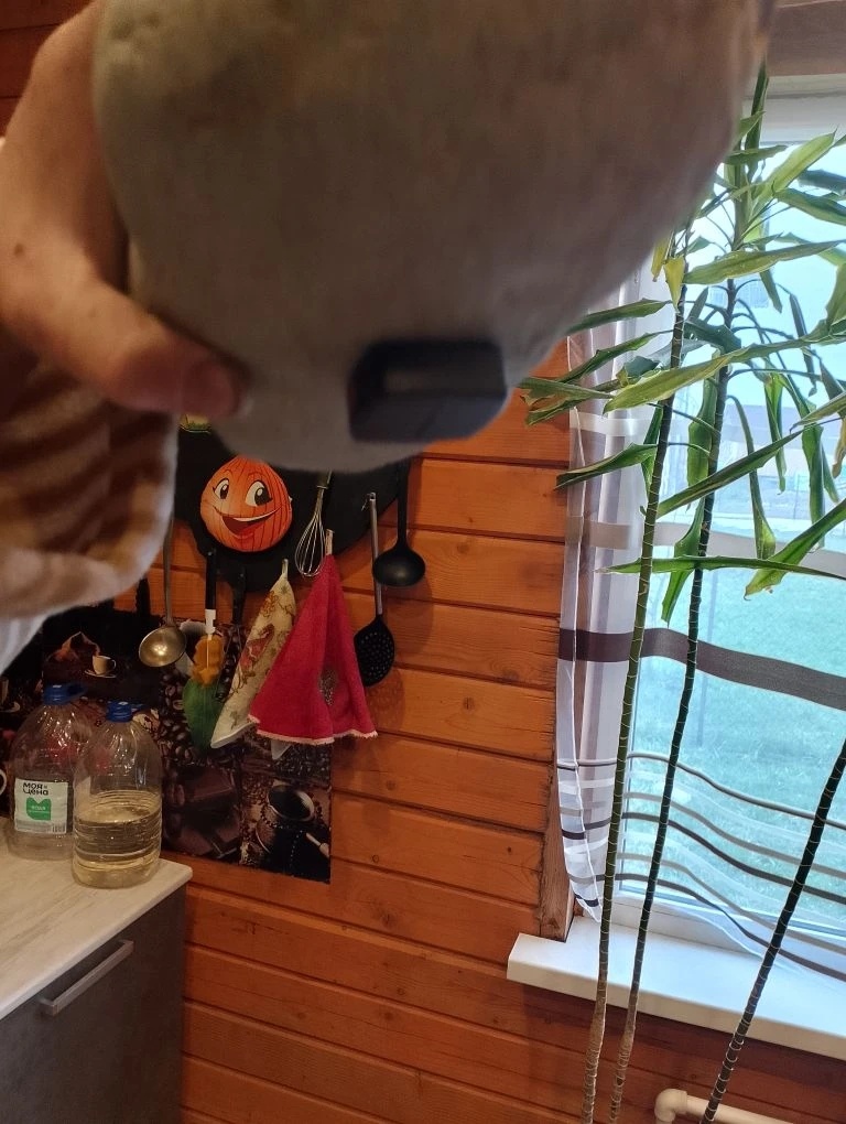 Держит магнит. 