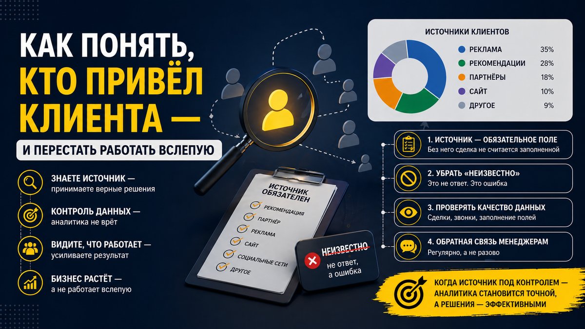 Как только вы перестаёте фиксировать источник клиента, бизнес начинает принимать решения вслепую — даже если продажи идут.