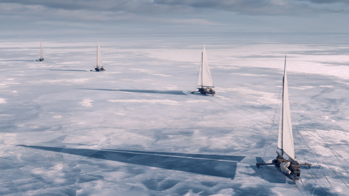 Ангелы Ладоги. Буера на льду. Кадр из фильма