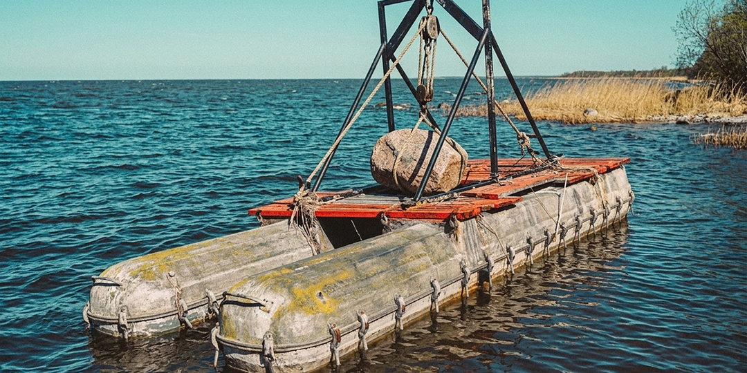 Зачем из Куршского залива таскали камни с помощью плота из советских ракетных пеналов