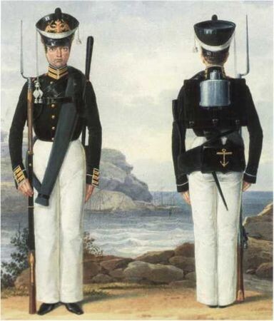 Матросы Гвардейского экипажа. 1817–1823 гг. Акварель из «Исторического описания одежды и вооружения Российских войск..». Часть XVI. Лист № 2273. (ВИМАИВиВС).