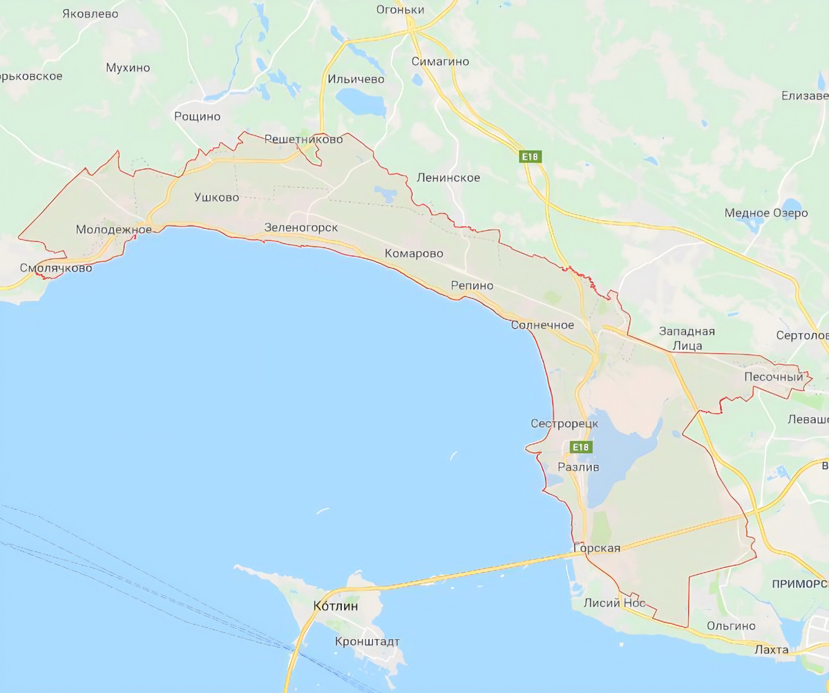 Границы Курортного района Санкт-Петербурга.