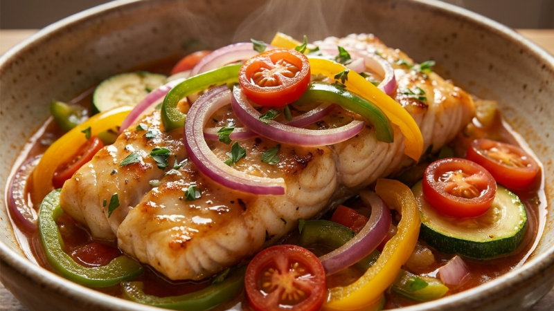 Сочная рыба с овощами
