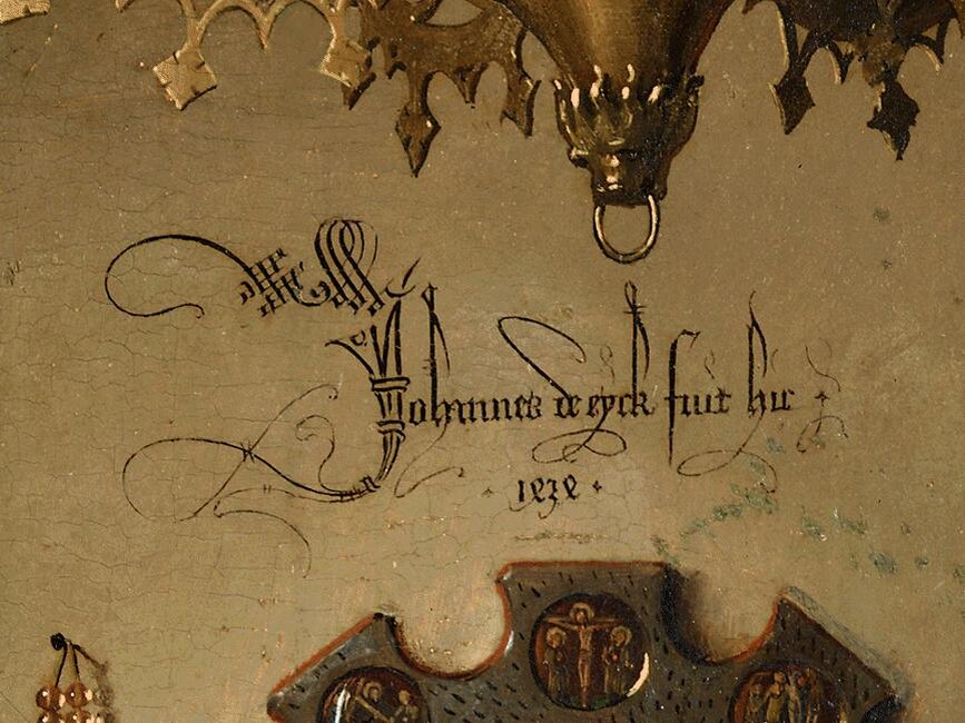 (лат. Johannes de eyck fuit hic 1434) — «Ян ван Эйк был здесь 1434»