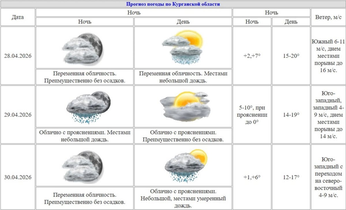    Дожди и ветер прогнозируют на конец апреля в Кургане