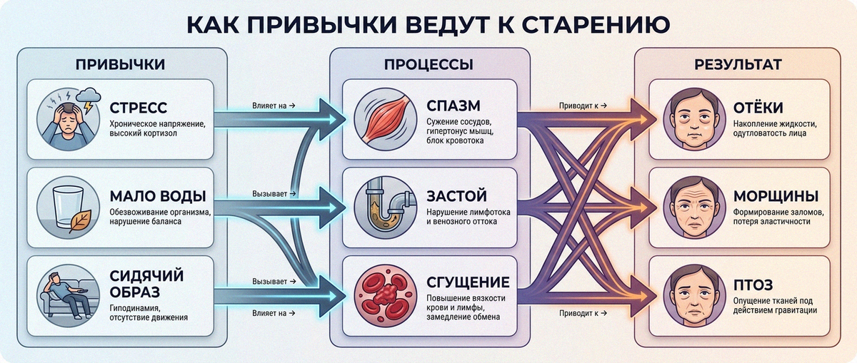 Схема: как привычки влияют на старение лица