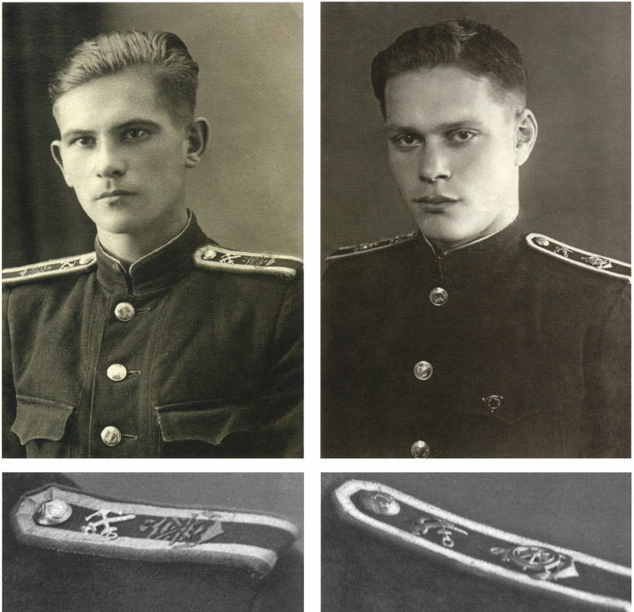 Учащиеся судомеханического отделения речного училища. Коллекция И.Божкова. У учащегося справа на погонах - металлическая эмблема "штурвал на якоре" вместо положенной трафаретной. 