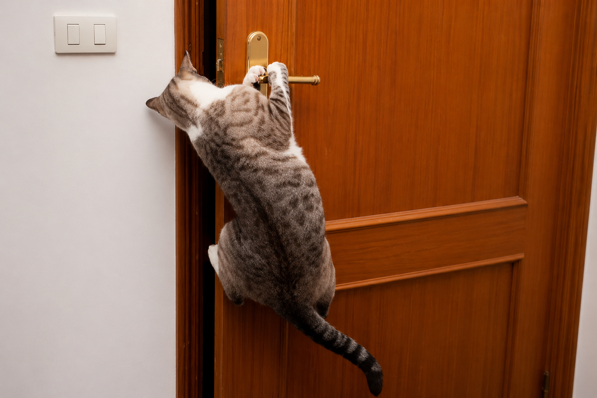 Кошка сама открывает дверь