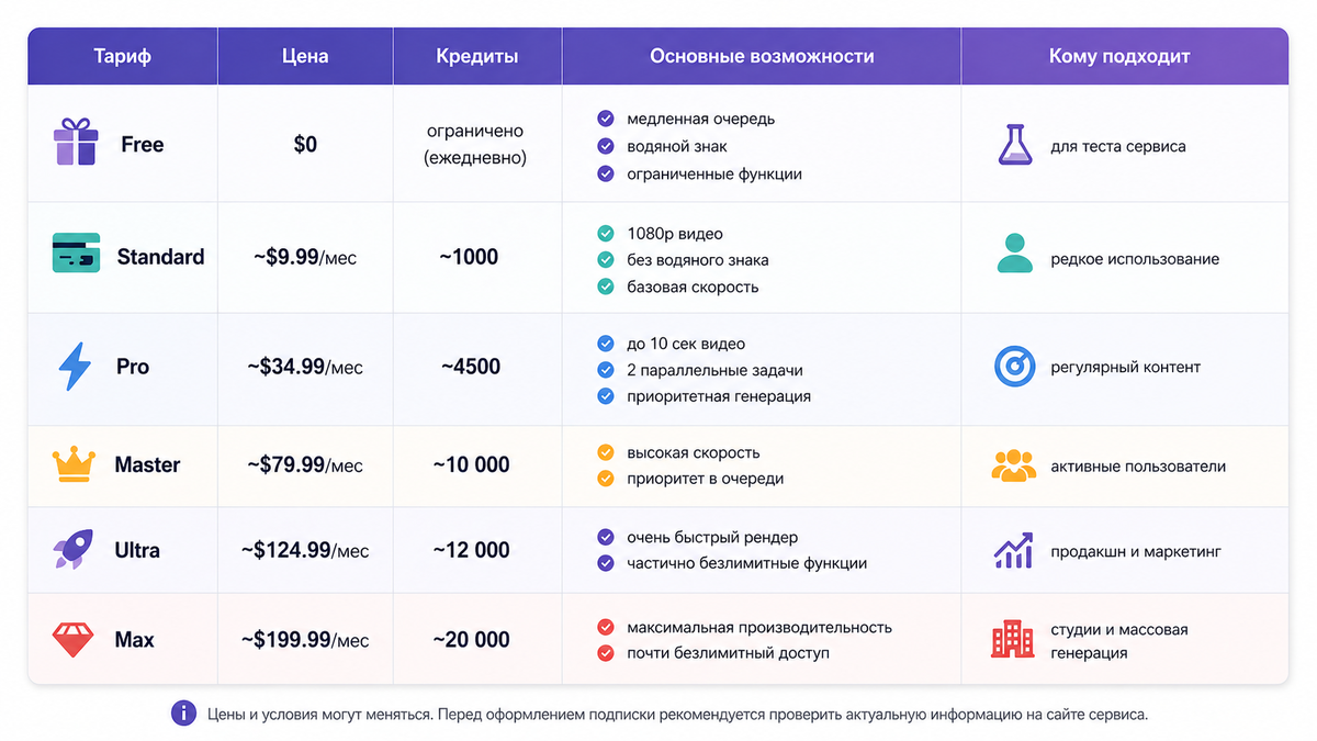 Тарифы Hailuo AI