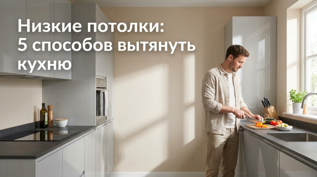    Дизайнерские хитрости, помогающие визуально приподнять потолок на современной кухне. MDKUHNY