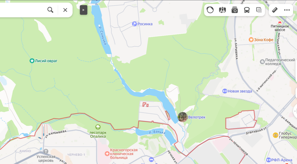 Карта с территориями парка Новая Звезда и Опалиховского парка 