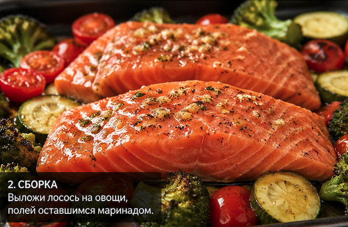 Лосось в маринаде с овощами в духовке