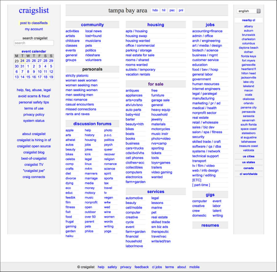    Стиль сайта 1990-х у платформы объявлений Сraigslistwww.nngroup.com
