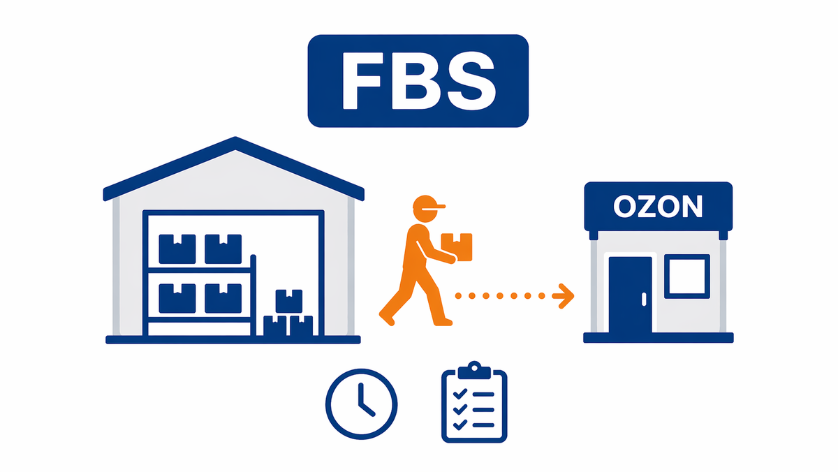 FBS Ozon — продаёшь со своего склада: сам собираешь заказ и отвозишь в пункт приёма Ozon. Разбираю как работает схема, какие штрафы грозят за просрочку и кому FBS выгоднее чем FBO