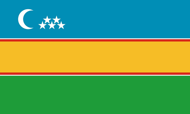 Флаг суверенной республики Каракалпакстан. Дизайн вдохновлен общеузбекским флагом. Фото: aquilifershop.org.