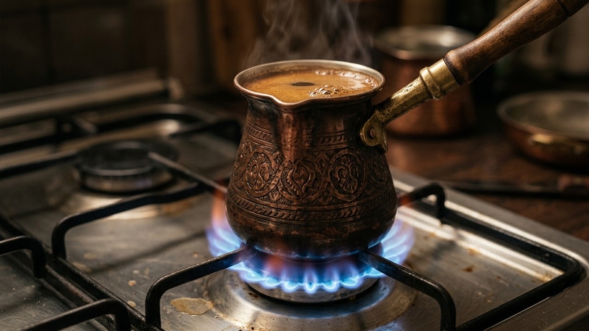 Медная турка (джезва) для приготовления кофе на газовой плите
