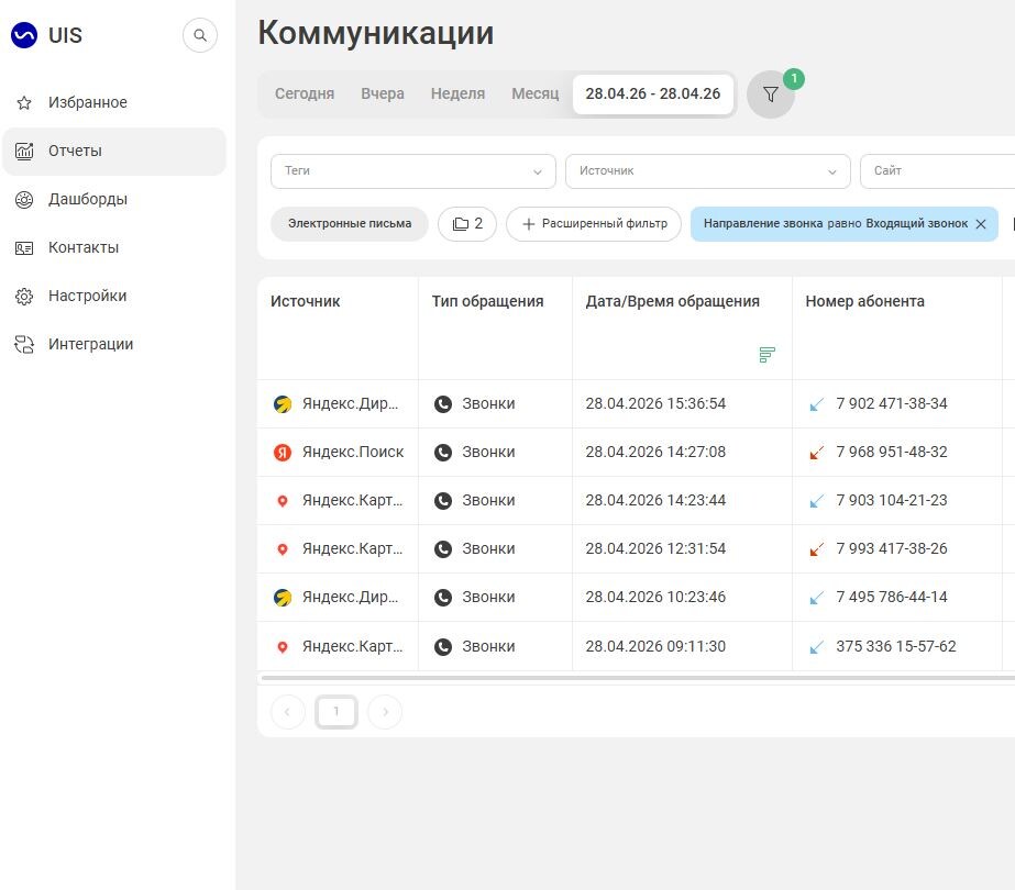 Фиксация звонков через коллтрекинг UIS