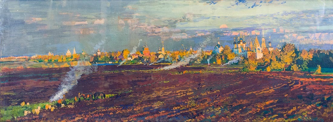Абакумов. Уходит бабье лето. 1990-1997. Холст на оргалите, темпера. 55х145.