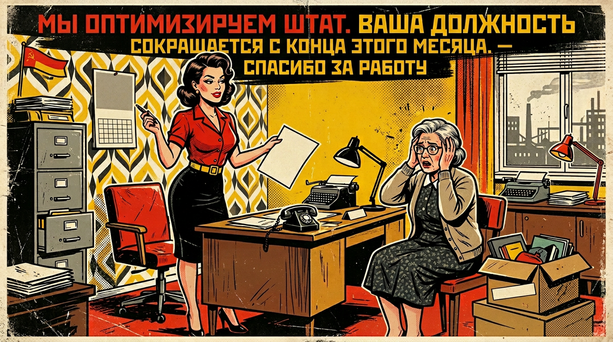 Мы оптимизируем штат. Ваша должность сокращается с конца этого месяца. Спасибо за работу.