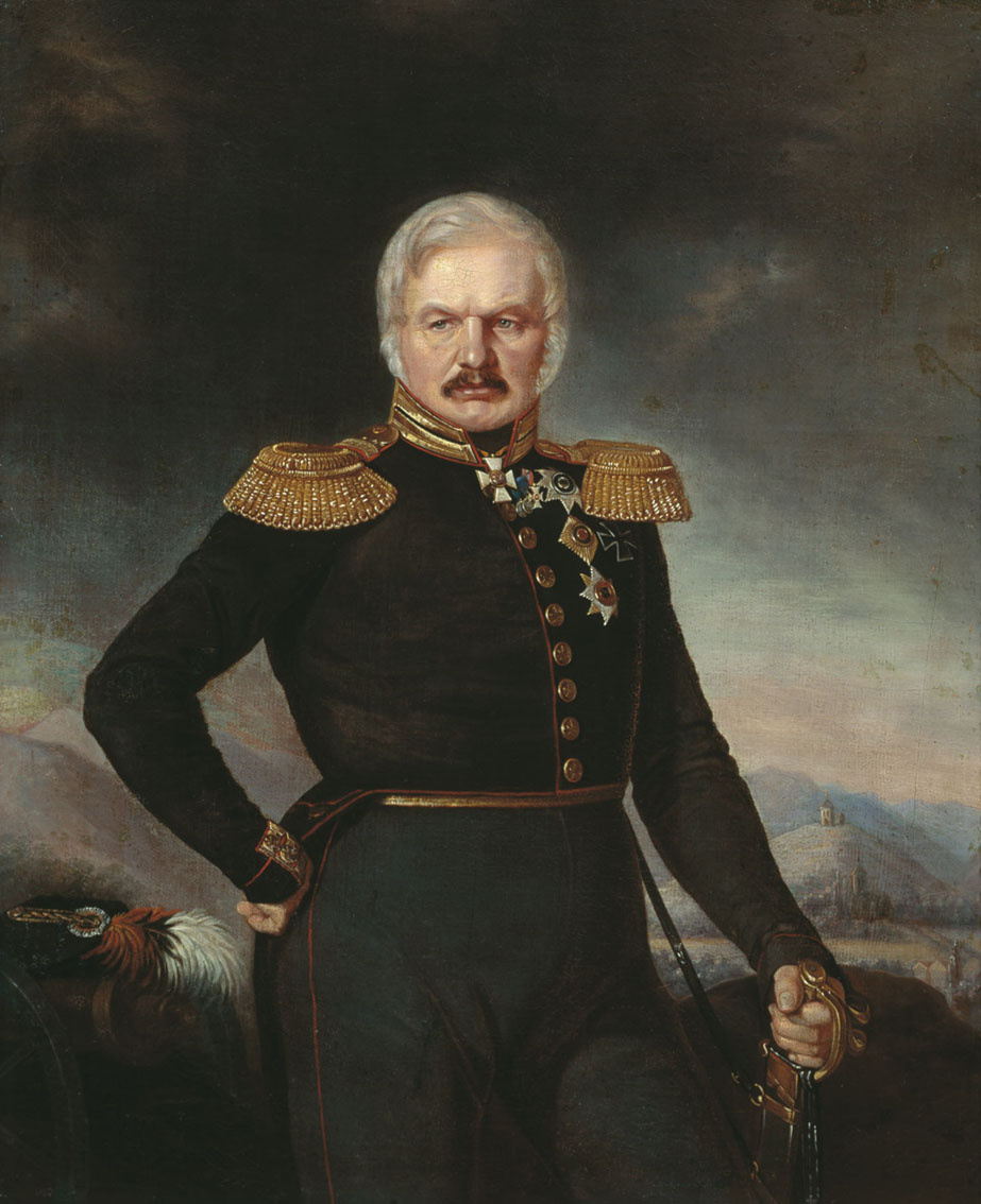 Генерал Алексей Петрович Ермолов (1777 - 1861), военный и государственный деятель Российской империи, дипломат, участник Наполеоновских и Кавказской войн, генерал от инфантерии (20 февраля 1818) с зачислением по артиллерии (27 августа 1837). Главноуправляющий гражданской частью и пограничными делами в Грузии, Астраханской и Кавказской губерниях. Командующий Отдельным Кавказским корпусом в 1818-1827 гг. Отличился решительной и жесткой борьбой с работорговлей на Кавказе