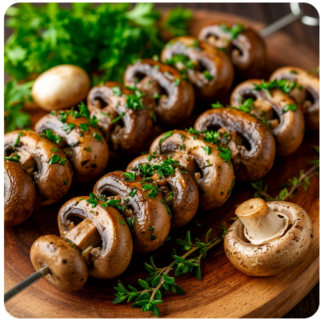 Шашлык из шампиньонов с чесноком и травами