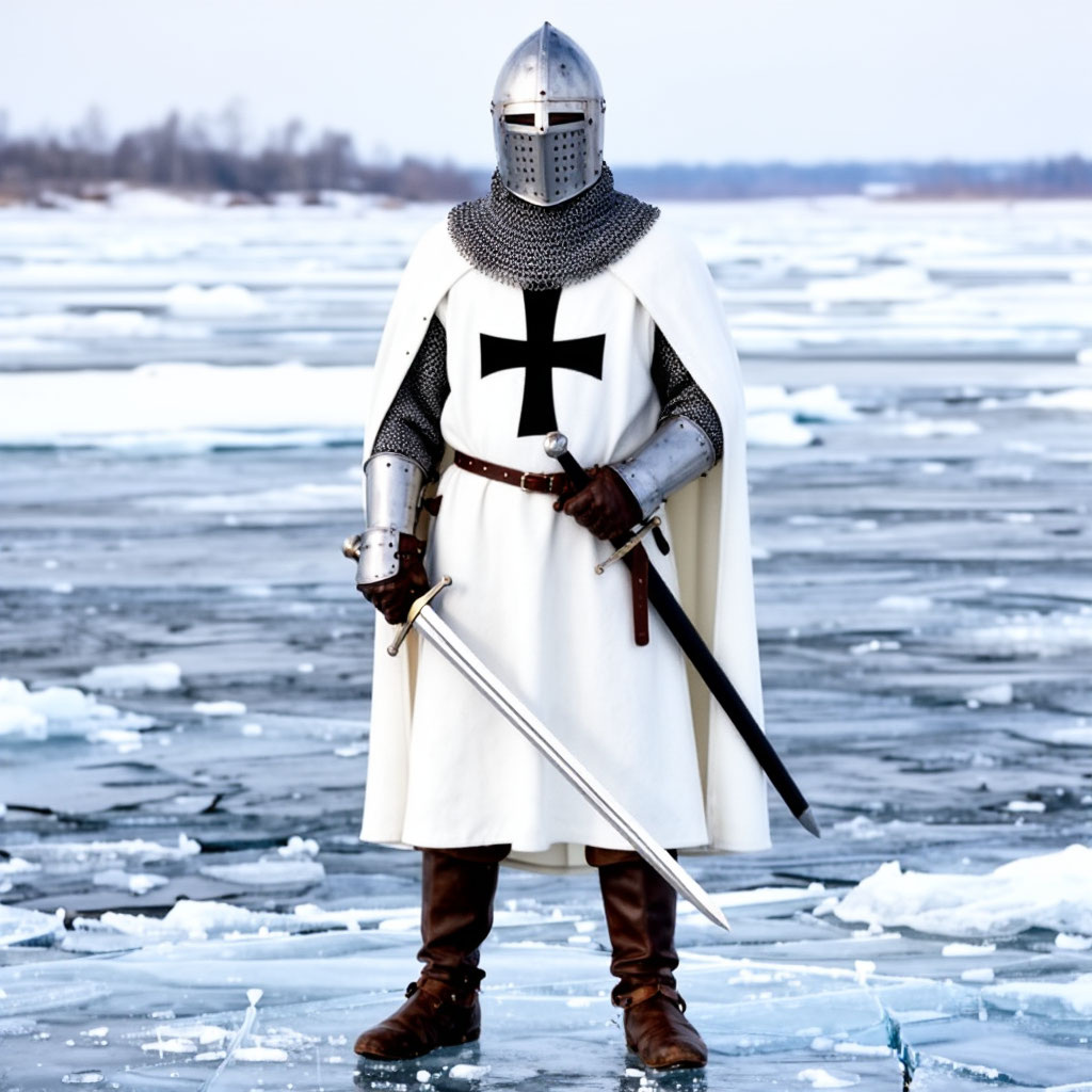 Тяжёлый доспех — да, но недостаточно, чтобы проломить апрельский лёд у берега.