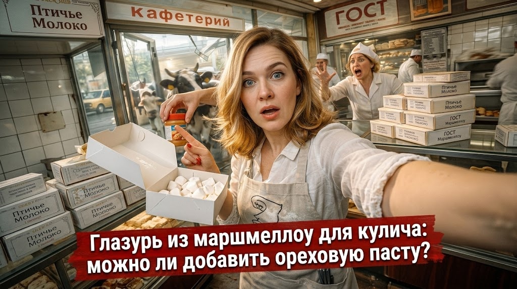    Процесс создания пышной глазури из маршмеллоу с ореховой пастой. admin