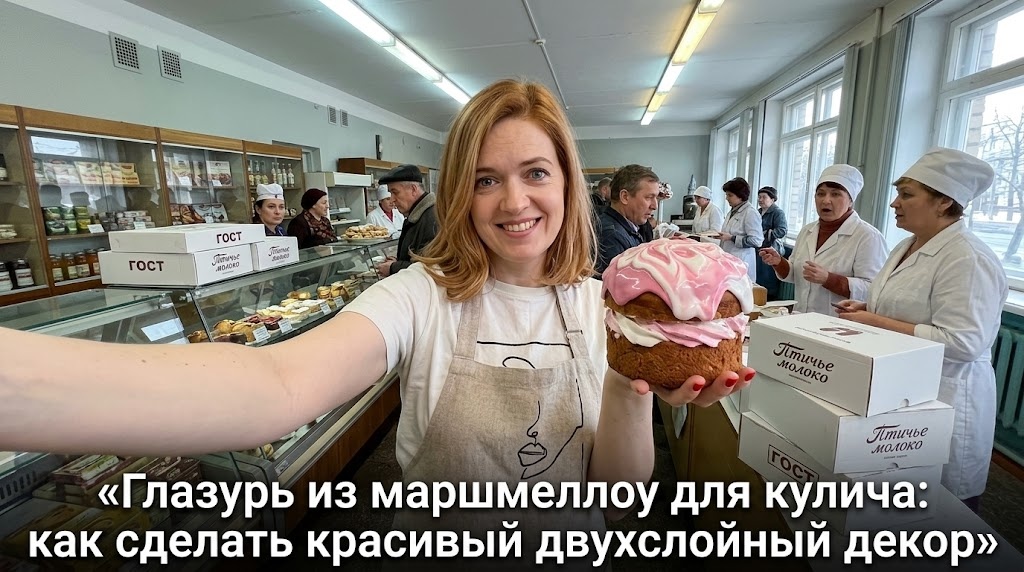    Красивый двухслойный декор кулича из тающего маршмеллоу admin