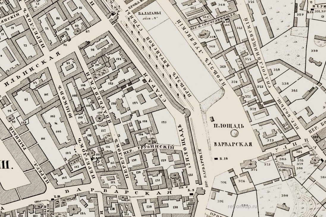 Варварская площадь на карте Москвы 1852 года