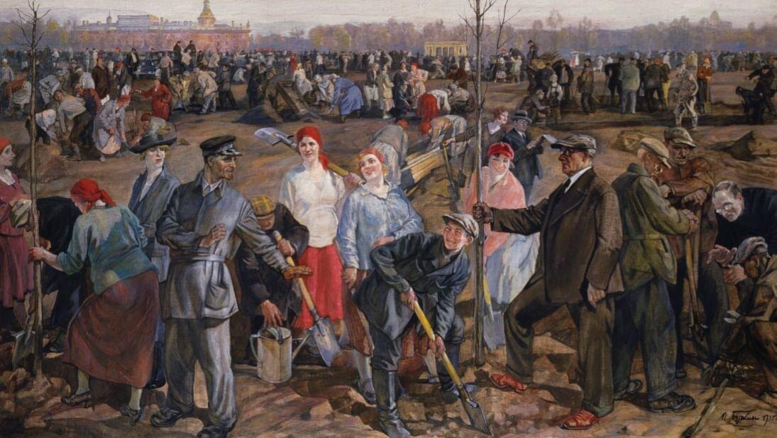 Петр Бучкин. Всероссийский праздник труда 1 мая 1920 года (фрагмент). 1935. Государственный Русский музей, Санкт-Петербург