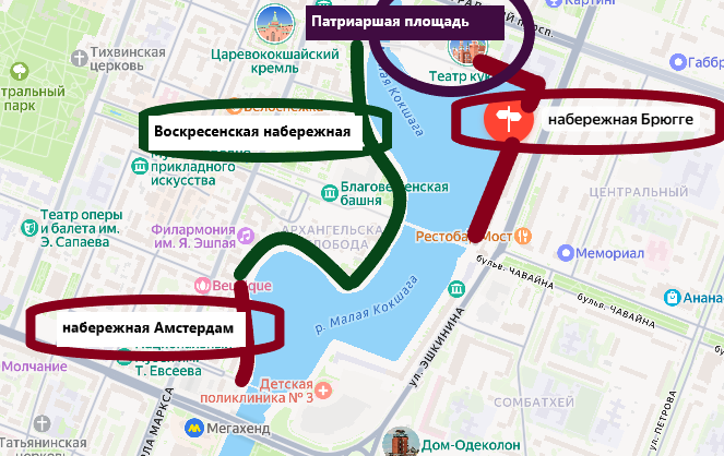 Карта основных достопримечательностей Йошкар-Олы.