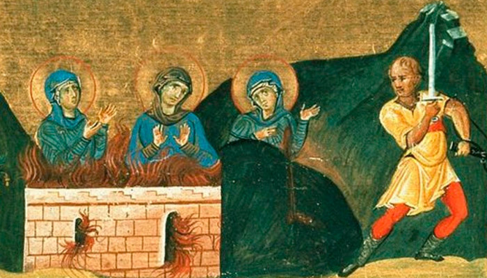 Святые Ирина, Агапия и Хиония Аквилейские (византийская миниатюра). Фото: wikimedia.org