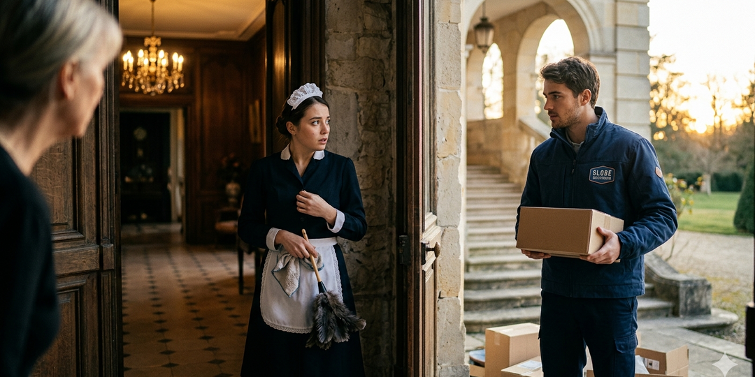 Девушка скрывала, что она горничная в особняке, а жених решил проникнуть внутрь курьером