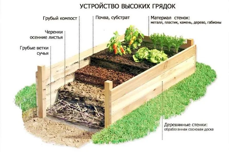 Классическая многослойная структура тёплой грядки