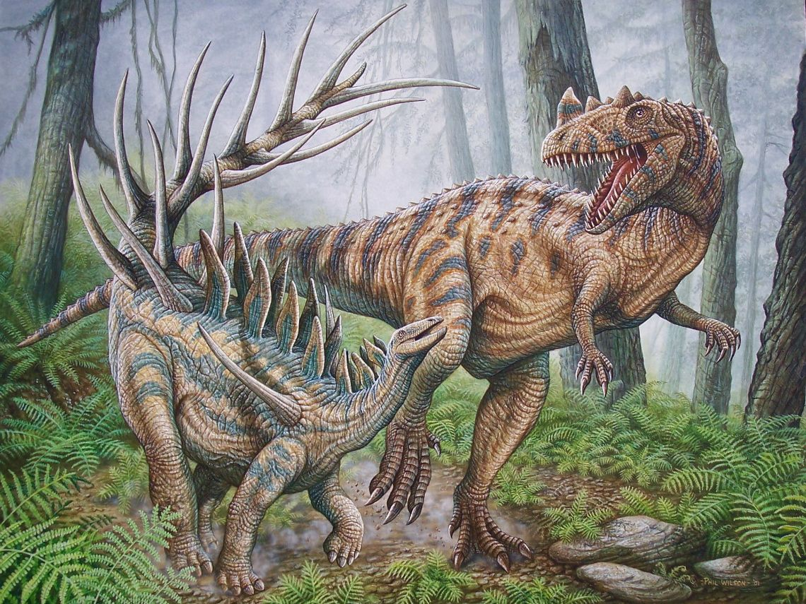 Кентрозавр и цератозавр, реконструкция Фила Уилсона