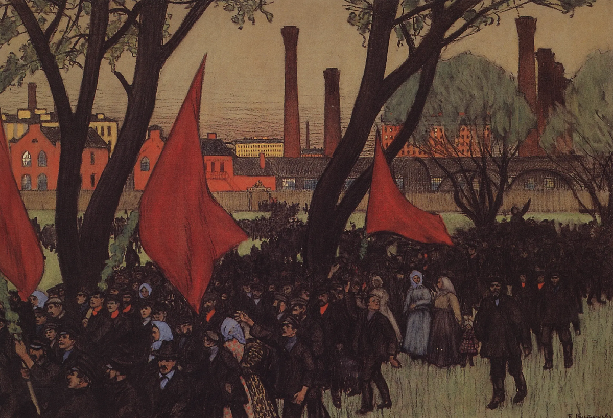 Борис Кустодиев. Первомайская демонстрация у Путиловского завода, 1906