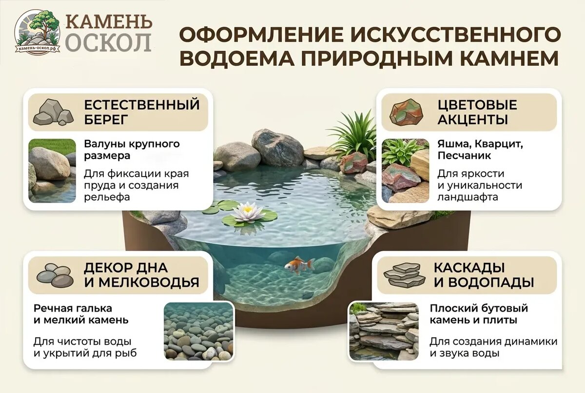 Оформление водоемов камнем