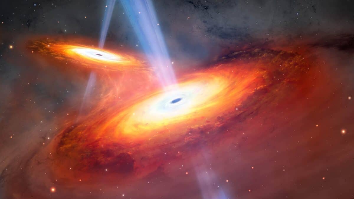   Сближение квазаров в представлении художника. / © International Gemini Observatory/NOIRLab/NSF/AURA/M. Garlick