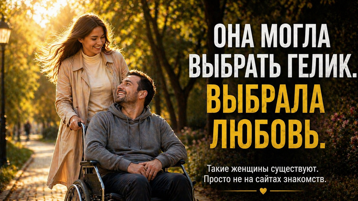 Девушка катит инвалидную коляску с мужчиной по солнечному парку