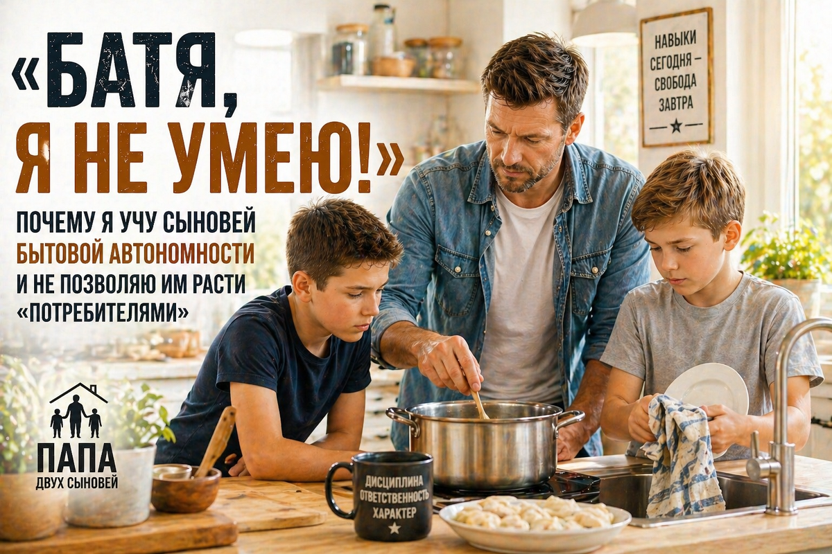 «Батя, я не умею!»: Почему я учу сыновей бытовой автономности и не позволяю им расти «потребителями»