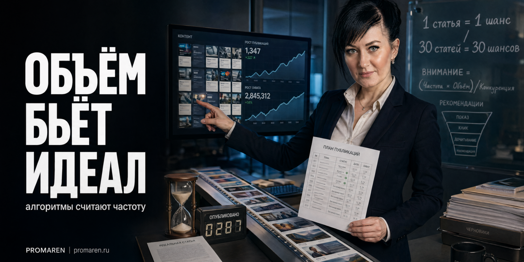Объём контента: почему 30 статей бьют одну в Дзен