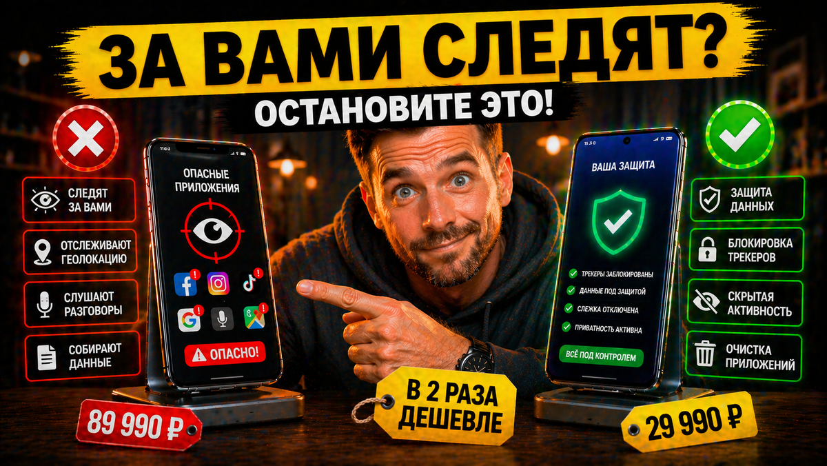 Приложения следят за вами прямо сейчас? Топ-шпионов на Android и как заблокировать слежку: разрешения, VPN и очистка. Верните приватность! 👁️📵 #Приватность