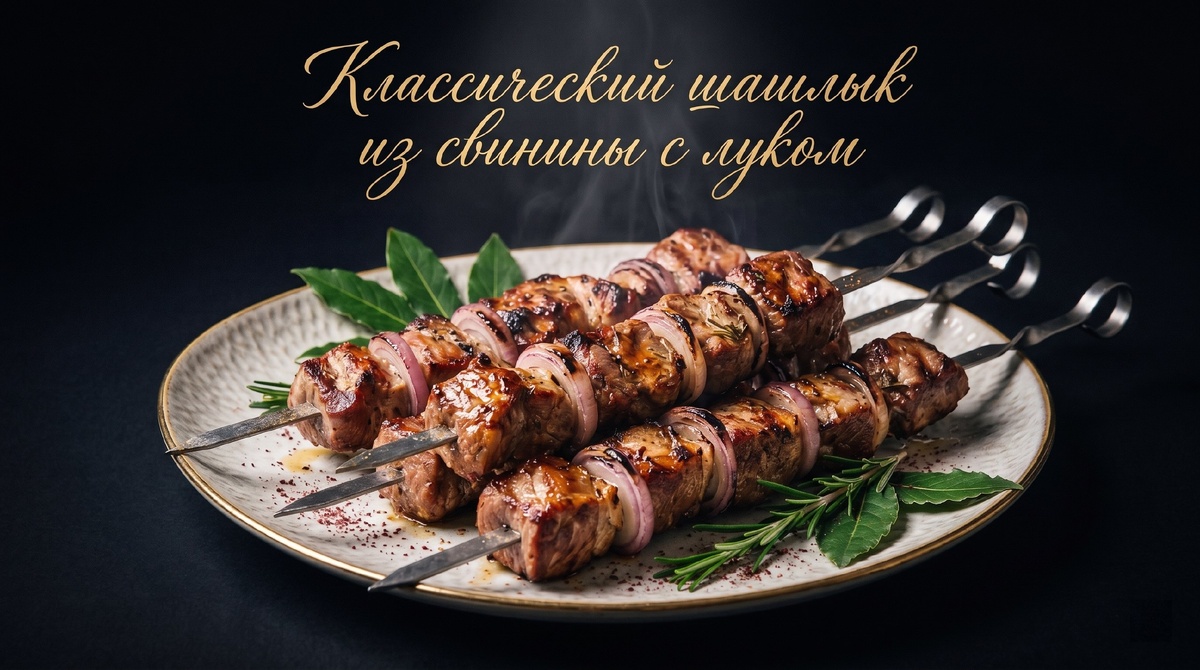    "Классический шашлык из свинины с луком. Фото сгенерировано нейросетью GPT Images"